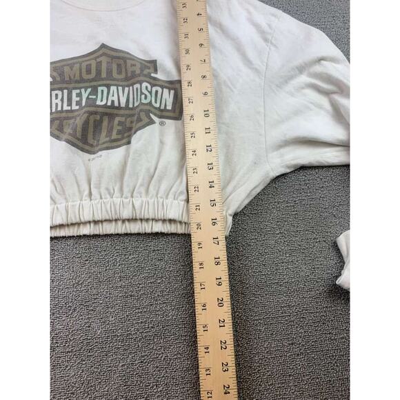 VTG Harley Davidson Cropped Graphic Shirt Size Small Camo Flames Tulsa Oklahoma - Picture 6 of 11